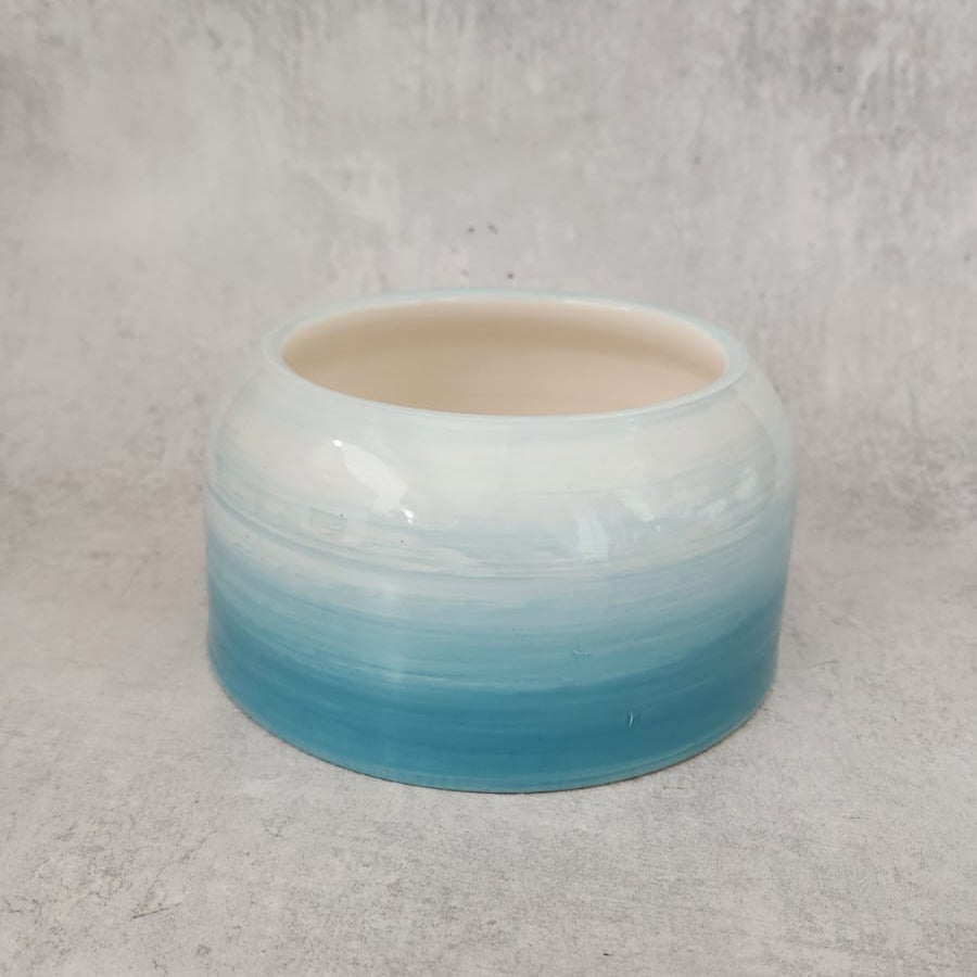handmade ceramic spaniel bowl in ombre blue